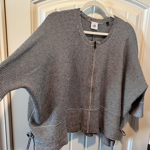 Cabi Cupid black white stripe cardigan sweater full zip 3/4 drop sleeve small - Picture 2 of 9